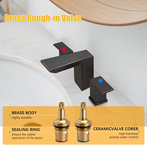 Besy Bathroom Faucet 3 Holes Two Handles Lavatory Vanity Sink Faucet Widespread 8 Inch Bathroom Sink Faucet, Waterfall Bathroom Sink Faucet With Supply Hoses, Mixer Taps,Oil Rubbed Bronze #TOP2