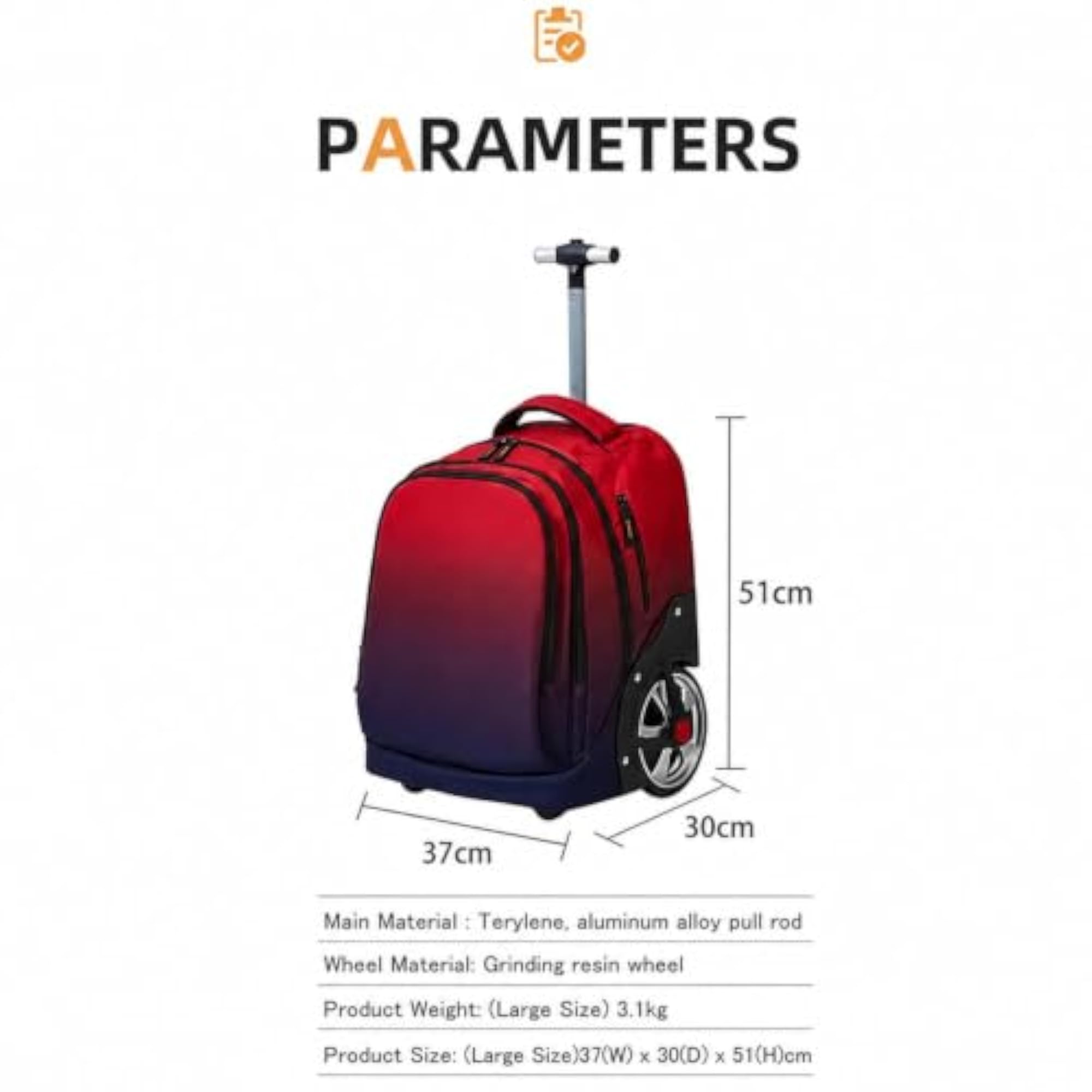 Rolling Backpack with Wheels, 50L Capacity