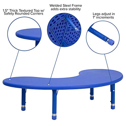 Emma + Oliver 35X65 Half-Moon Blue Plastic Height Adjustable Activity Table #TOP2