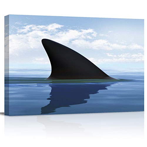 EZON-CH Canvas Prints Wall Decor for Living Room Bedroom Bathroom, Shark Fin Sea Canvas Art Kitchen Paintings Stretched Canvas Wooden Framed for Office Home Decor Artwork 20x24 inch