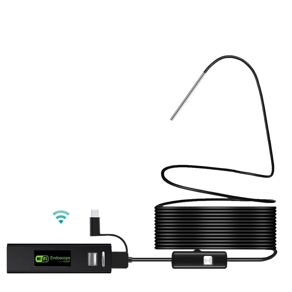 WiFi 3.9mm 2MP Telephoto Borescopes Endoscope Waterproof USB Pipe Car Inspection Camera 3 cm-8 cm Focal 6 White LED Bright Light Support Android, Windows & MacBook PC, iOS (1M)