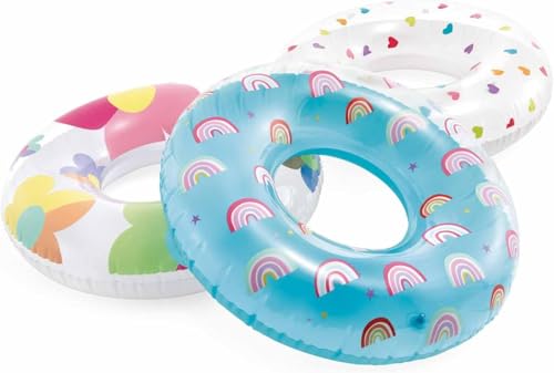 Image of Inflatable Swim Ring for Kids & Teens 8+ Years | Colorful Printed Swimming Tube Float 81 cm | Heavy Duty PVC Pool Float for Beach, Water Park, Summer Vacation, Outdoor Water Fun- Pack 1