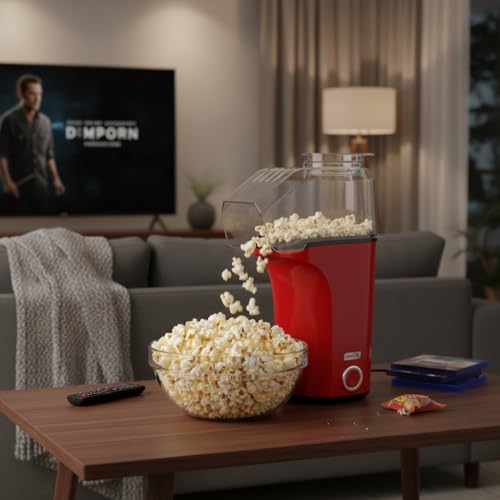 Image of Popcorn Machine: Hot Air Pop Popcorn Maker Makes Up to 8 Cups for Home Party Movie Nights, Red