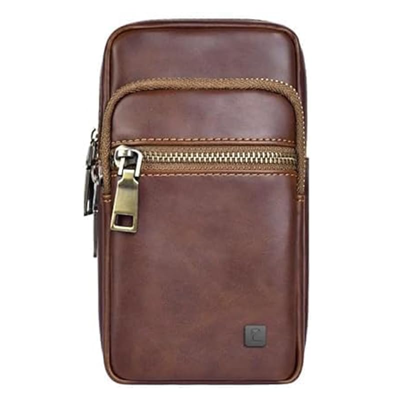 PULOKA Universal Mobile PU Leather Holster Pouch Belt Loop Carry Two Phone up to 6.9 Inch and Cash Card ID Proof and Accessories Perfect for Travel Companion (Brown)