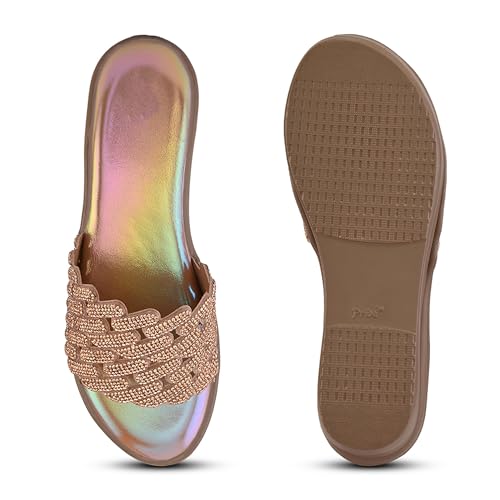 Image of Centrino Women's Crystal Embellished Wedge Sandals | Lattice Slide Flip Flop | Soft Cushioned Pearl Footbed | Elegant & Trendy Low Platform Wedge| Open Toe Slip-On Durable Fashion Footwear (9315)