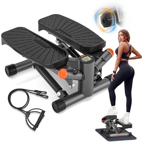 Steppers for Exercise at Home, Mini Stair Stepper with Resistance Bands,Adjustable Height Twist Stepper with 350lbs Loading Capacity, Exercise Equipment for Full Body Workout (Included Mat)