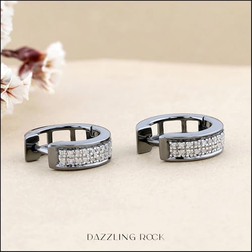 Dazzlingrock Collection 0.12 Cttw Round Diamond Double Row Unisex Hinged Post Hoop Earrings in Black Plated Sterling Silver3