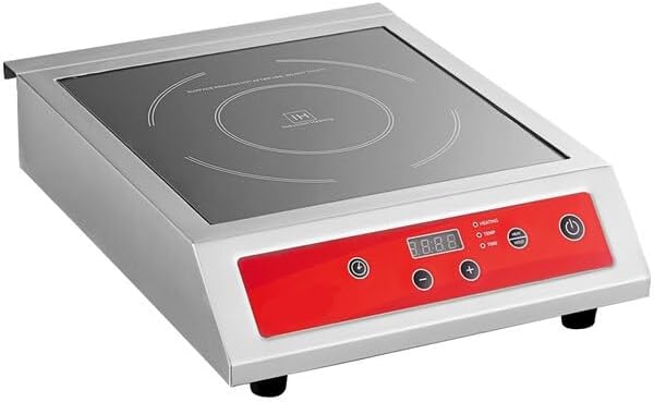 Placa de inducción profesional, 3500 W, negrorojo, 208-240 V, rango de encimera con control digital, 13 niveles de potencia, temporizador, 12.87 x