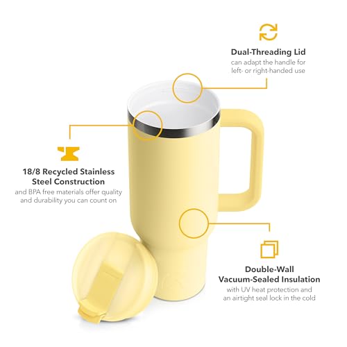 RTIC 30 oz Road Trip Tumbler Double-Walled Insulated Stainless Steel Portable Travel Coffee Mug Cup with Lid, Handle and Straw, Ceramic-Lined, Sunlight - Image 6
