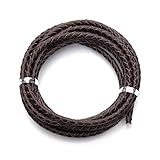 Cordón de cuero auténtico redondo de 2 metros de cuerda de cuero trenzado Bolo DIY pulseras Neckacle abalorios fabricación de joyas (marrón oscuro, diámetro = 4 mm)