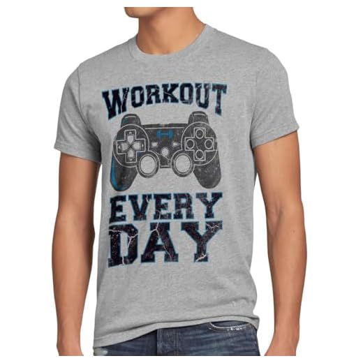 style3 Gamer Workout Herren T-Shirt Play Sport Station Controller ps Game, Größe:XL;Farbe:Grau meliert