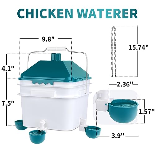 GUEOQTC Bebedor de Frango com 4 Copos de Água, Balde de Rega de 2 Galões com Bebedouro Automático pa