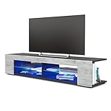 mit LED Beleuchtung in Blau TV Board Lowboard Movie, Korpus in Schwarz matt/Fronten in Beton Oxid Optik inkl. LED Beleuchtung in Blau