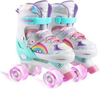 Adjustable Kids Roller Skates for Girls Children Beginners, 4 Sizes Adjustable Roller Skates Rainbow Color for Toddler Little Kids Child with All Wheels Light Up (Rainbow, Small)
