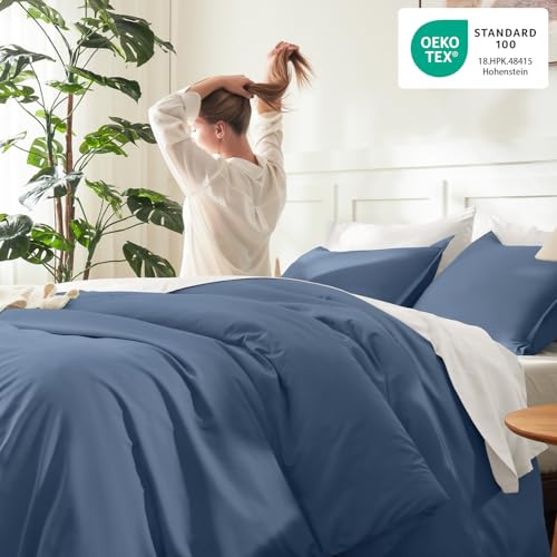 Image of Litanika Comforters Queen Size Ocean Blue, 3 Pieces Lightweight Solid Bedding Set & Collections, All Season Fluffy Bed Set (90x90 Inches Comforter & 2 Pillowcases)
