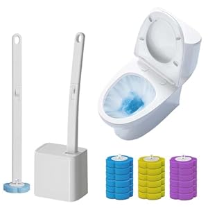 Upgrade Disposable Toilet Brush, Disposable Toilet Cleaning Set with Holder & Refills, Extended Handle Bowl Brush for Hygienic Bathroom Maintenance, 18 Disinfecting Heads Included (White)