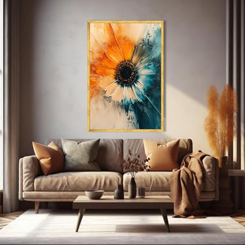 Affiche décorative florale moderne tournesol abstrait grand format 60x90 encadré