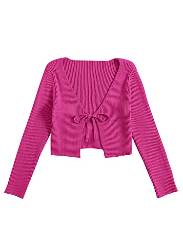 Image of Floerns Women's Tie Front Long Sleeve Rib Knit Shrug Sweaters Cardigan Crop Top