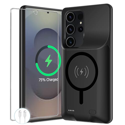 Battery Case for Galaxy S25 Ultra,12000mAh Portable Protective Wireless Charging Case Compatible with Galaxy S25 Ultra 5G 2025 (6.9 inch) Rechargeable Extended Battery Pack Charger Cover (Black)
