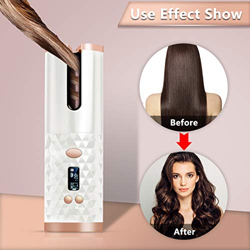 Cordless Automatic Hair Curler-KFF Portable Electric Wand Curling Iron-Recharger Auto Crimper Hair Waver with LCD, 6 Temperature & Timer Settings, Auto Shut-Off Hair Styling Tools for Women