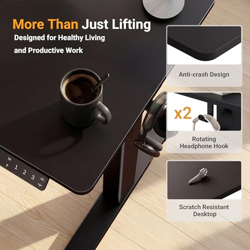 Image of YDN Electric Standing Desk Adjustable Height, 63 x 24 Inches Sit Stand up Desk with Memory Presets & Cable Management, Home Office Desk for Office & Computer Workstation, Black Frame /Black Top