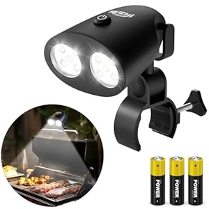 Grill Light Grilling Accessories: Mens Valentines Gifts for Dad Him Husband – LED Bright Smoker BBQ Light for Outdoor Grill – Clamp-On Handle Mount Two Brightness Settings with Batteries