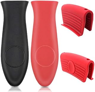 4 Pieces Silicone Hot Handle Pot Holder and Assist Handle Holder Cast Iron Skillet Handle Cover Skillets Handles Grip Sleeve for Cast Iron Pot Woks Frying Pans Griddles Skillets Oven Cookware