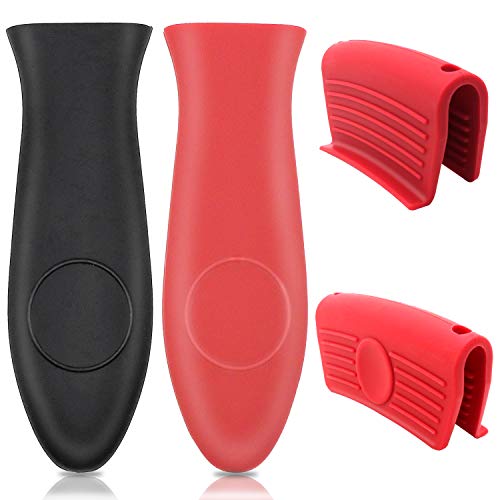 4 Stück Silikon Heißgriff Topflappen und Assist Griffhalter Gusseisen Bratpfanne Griffabdeckung Bratpfannen Griffe Griffhülse für Gusseisentopf Woks Bratpfannen Bratpfannen Ofen Kochgeschirr Cover