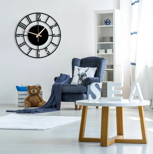 Image of Wall Clock Stylish Metal Analog Wall Clock for Living Room, Bedroom, Office, Kitchen, Home and Hall | Antique Fancy Big Size Modern Wall Watch (Black ST-1, 40 CM)