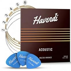 HAVENDI® Guitar Strings I Acoustic guitar strings 80/20 Bronze Coating I Brilliant Sound Quality I Includes 3 Picks (Medium 13-56, 1 Set) - Les Beatles, Paul McCartney, John Lennon, RIngo Starr, George Harrison