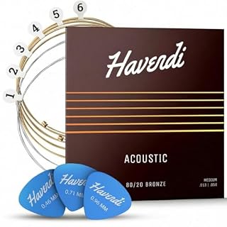 HAVENDI® Guitar Strings I Acoustic guitar strings 80/20 Bronze Coating I Brilliant Sound Quality I Includes 3 Picks (Medium 13-56, 1 Set) - Les Beatles, Paul McCartney, John Lennon, RIngo Starr, George Harrison