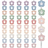 Blulu カラーキーカバー キャップタグ 50個 1インチ キーカバープロテクター 空白の白いカードストックラベルとクリアプラスチックシート付き 家の分類整理用 (様々なモランディカラー、花)