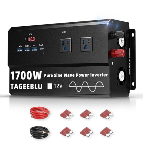 1700W Pure Sine Wave Power Inverter 12V DC to 110V 120V AC for Solar Truck