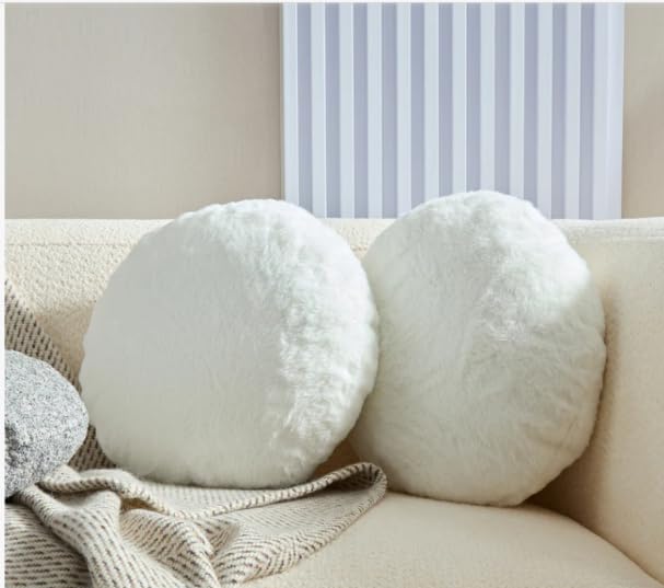 PICKKART Round Decorative Throw Pillows, Plush White, 40 cm, Set of 2 (2, White)-image-39