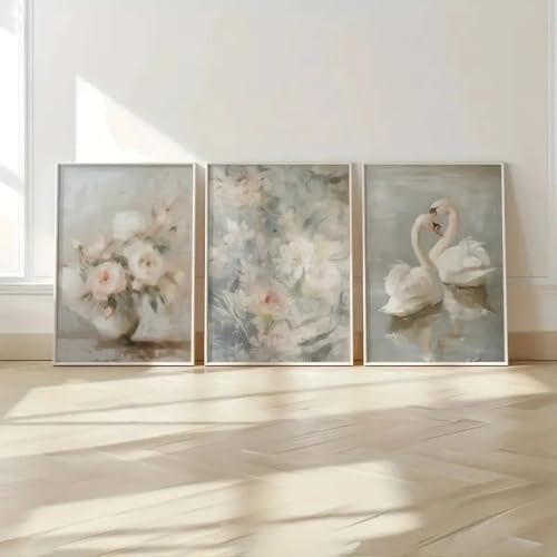 Peintures amour fleurs et cygnes impressions sur toile 20x35 cm