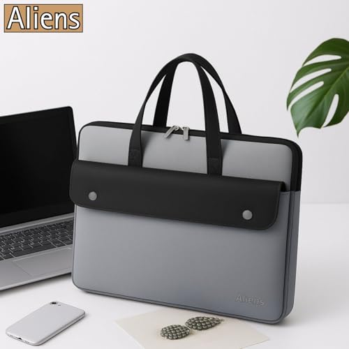 Image of Aliens 14.1 inch Premium Vegan Leather Laptop Sleeve /Case Cover Bag, Padded Laptop Compartment Office Handbag for MacBook air /pro, Dell, Lenovo, Acer, Asus, Notebook, Tablet, ipad-Grey