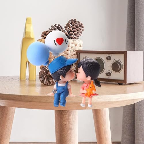 Image of Cute Cartoon Couple Car Dashboard Accessories | Plastic Action Figure Ornament with Balloon | Interior Dashboard Decoration for Car, Home, Office (8 x 4 cm) (Model 1)