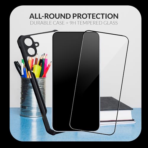 Image of Back Cover Case + Screen Protector for Samsung Galaxy F07 | Transparent & Black Mobile Phone Back Cover Case for Samsung Galaxy F 07 / Samsung F07 | TPU & PC Black Mobile Phone Back Cover