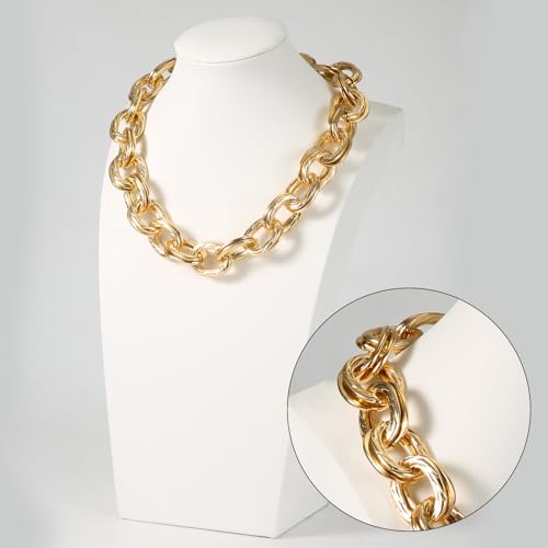 XIHIRCD Collier Épais en Or, Colliers Chaîne Épaisse Colliers à Chaîne à Double Maillon O Collier de Mode Punk Hip Hop Collier de Bijoux Épais pour Femmes et Filles Cadeaux – vue 4