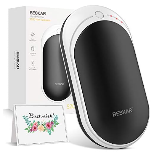 BESKAR Hand Warmer Rechargeable, 5200mAh Reusable Handwarmer & Electric Power Bank, Portable USB Heater Double-Sided Heating Pocket Warmer, Winter Gift for Outdoor Camping Skiing