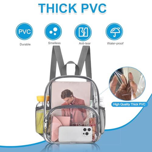 Image of Clear Backpack for Stadium Events Clear Backpack 11.5 inchL x 6 inchW x 9.5 inchH with Front Pocket for Concert Sport Events Work Travel (Grey)