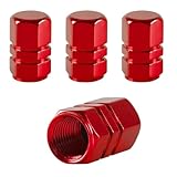 winterrock 4PCS Car Tire Valve Stem Caps, Aluminum Alloy Auto Valve Cover, Dustproof Leak-Proof Hexagon Shape Tire Air Cap, Tire Accessories Universal for Car, SUV, Bike, Truck, Motorcycles (Red)