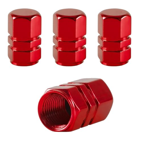 winterrock 4PCS Car Tire Valve Stem Caps, Aluminum Alloy Auto Valve Cover, Dustproof Leak-Proof Hexagon Shape Tire Air Cap, Tire Accessories Universal for Car, SUV, Bike, Truck, Motorcycles (Red)