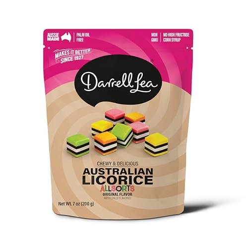 Darrell Lea Soft Australian Licorice, Non-GMO, No Palm Oil, Plant Based, No High Fructose Corn Syrup, Soft & Chewy Licorice Candy, Made in Australia (Allsorts, 7 Ounce (Pack of 1))