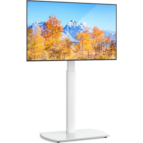 YOMT Universal TV Floor Stand with Mount for 27-70 Inch LCD LED OLED TVs, Swivel Height Adjustable Tall TV Stand, Space Saving Design for Corner Bedroom Living Room, White