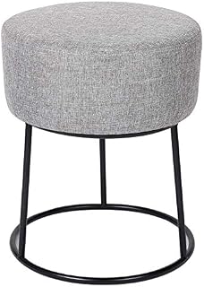 BIRDROCK HOME Grey Linen Foot Stool Ottoman – Soft Compact Round Padded Seat
