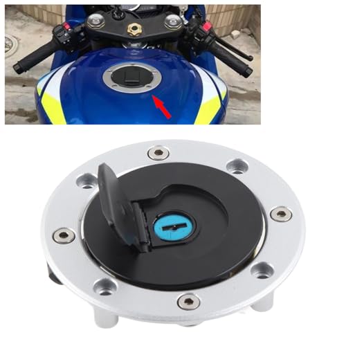 Image of Motorcycle Gas Tank Cap with 2 Keys, Anti-Theft Fuel Cap Cover Fits SV1000 SV650, Z1000 Z750 Z600, CBR1000RR CBR600RR CBR650F, FZ1 FZ6 FZ8 (Silver)