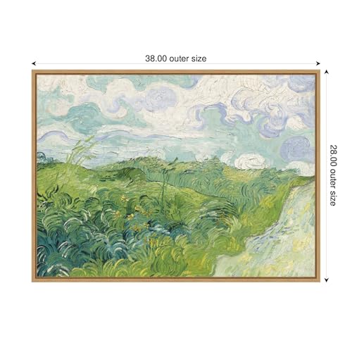 Kate and Laurel Framed Canvas Wall Art Print Green Wheat Fields Van Gogh by Nostalgia Prints, 38 x 28 Sylvie Natural Frame, Traditional, Landscape Art for Wall Decor by Kate and Laurel - Used condition - Image 2