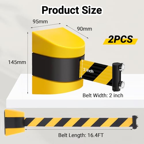 YUZINO 2Pcs 2-in-1 Absperrband Ausziehbar 5 Meter Mit Magneten, Absperrband Gelb Schwarz Wandmontiert Absperrung Ausziehbar Icherheitsabsperrung FüR Warteschlangen (Magnetische)