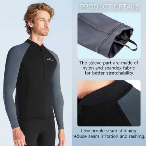 Camiseta de neopreno para hombre con manga larga y cierre frontal, 1.5mm, mezcla de neopreno y nylon para natación, buceo y surf miniatura 3